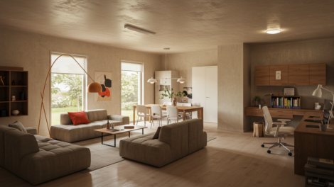 A photo of a multifunctional space inside a house